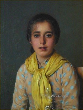 ヴィットリオ・マッテオ・コルコス Painting - 黄色いショールを持つ少女 ヴィットリオ・マッテオ・コルコス